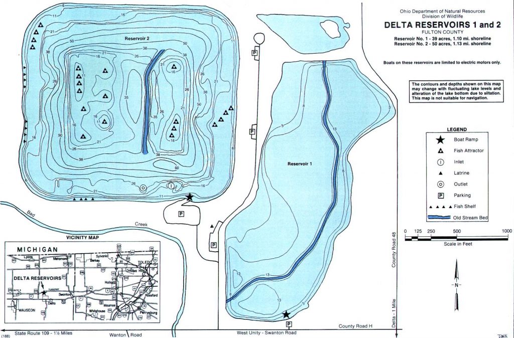 delta-reservoir-fishing-map | Bass Fishing Ohio Michigan Indiana